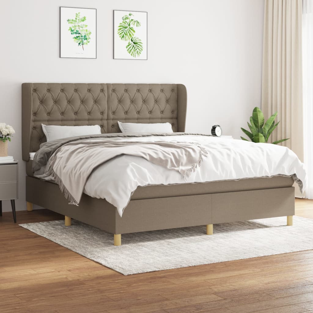 vidaXL Łóżko kontynentalne z materacem, taupe, tkanina, 160x200 cm