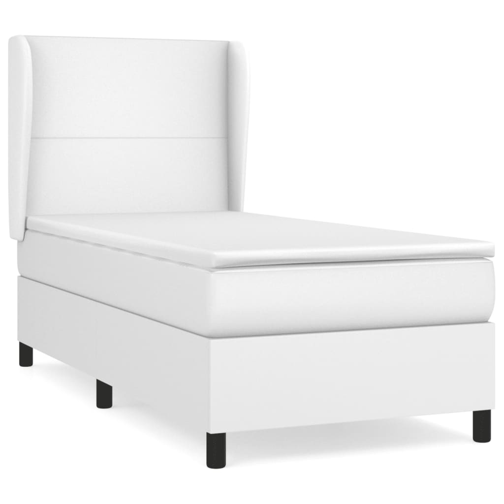vidaXL Łóżko kontynentalne z materacem, białe, ekoskóra 90x200 cm