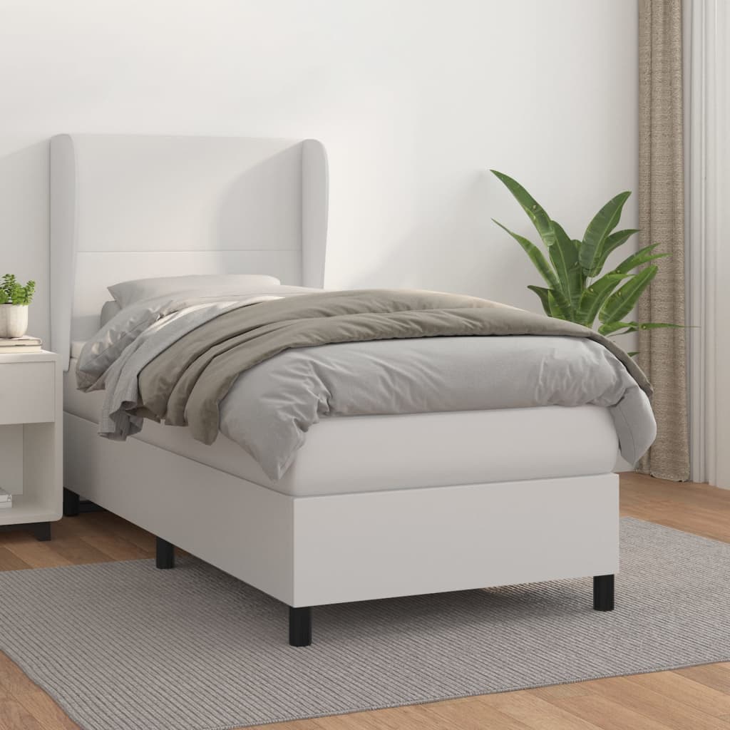 vidaXL Łóżko kontynentalne z materacem, białe, ekoskóra 90x200 cm