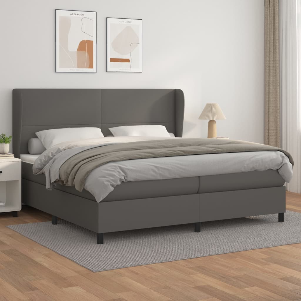 vidaXL Łóżko kontynentalne z materacem, szare, ekoskóra 200x200 cm