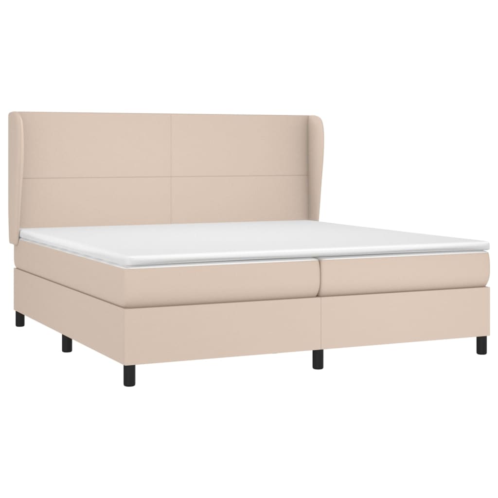 vidaXL Łóżko kontynentalne z materacem, cappuccino ekoskóra 200x200 cm