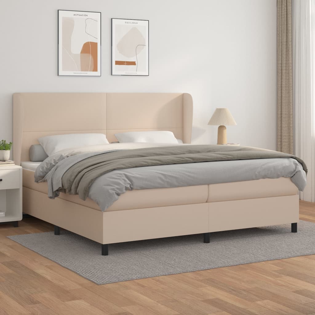 vidaXL Łóżko kontynentalne z materacem, cappuccino ekoskóra 200x200 cm