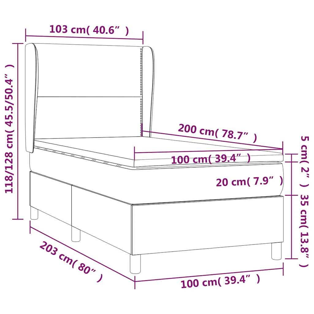 vidaXL Łóżko kontynentalne z materacem, szare, ekoskóra 100x200 cm