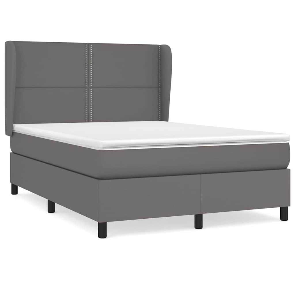 vidaXL Łóżko kontynentalne z materacem, szare, ekoskóra 140x190 cm