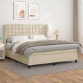 vidaXL Łóżko kontynentalne z materacem, kremowe, ekoskóra 160x200 cm