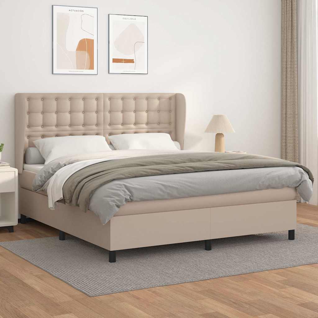 vidaXL Łóżko kontynentalne z materacem, cappuccino ekoskóra 180x200 cm