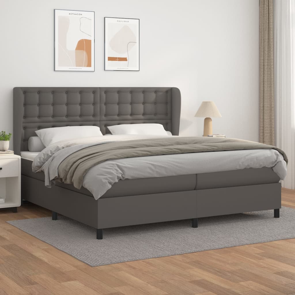 vidaXL Łóżko kontynentalne z materacem, szare, ekoskóra 200x200 cm