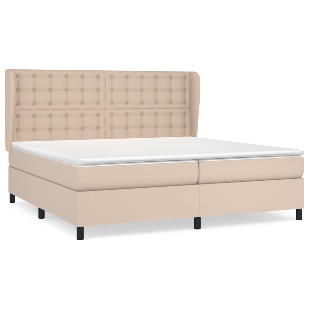 vidaXL Łóżko kontynentalne z materacem, cappuccino ekoskóra 200x200 cm