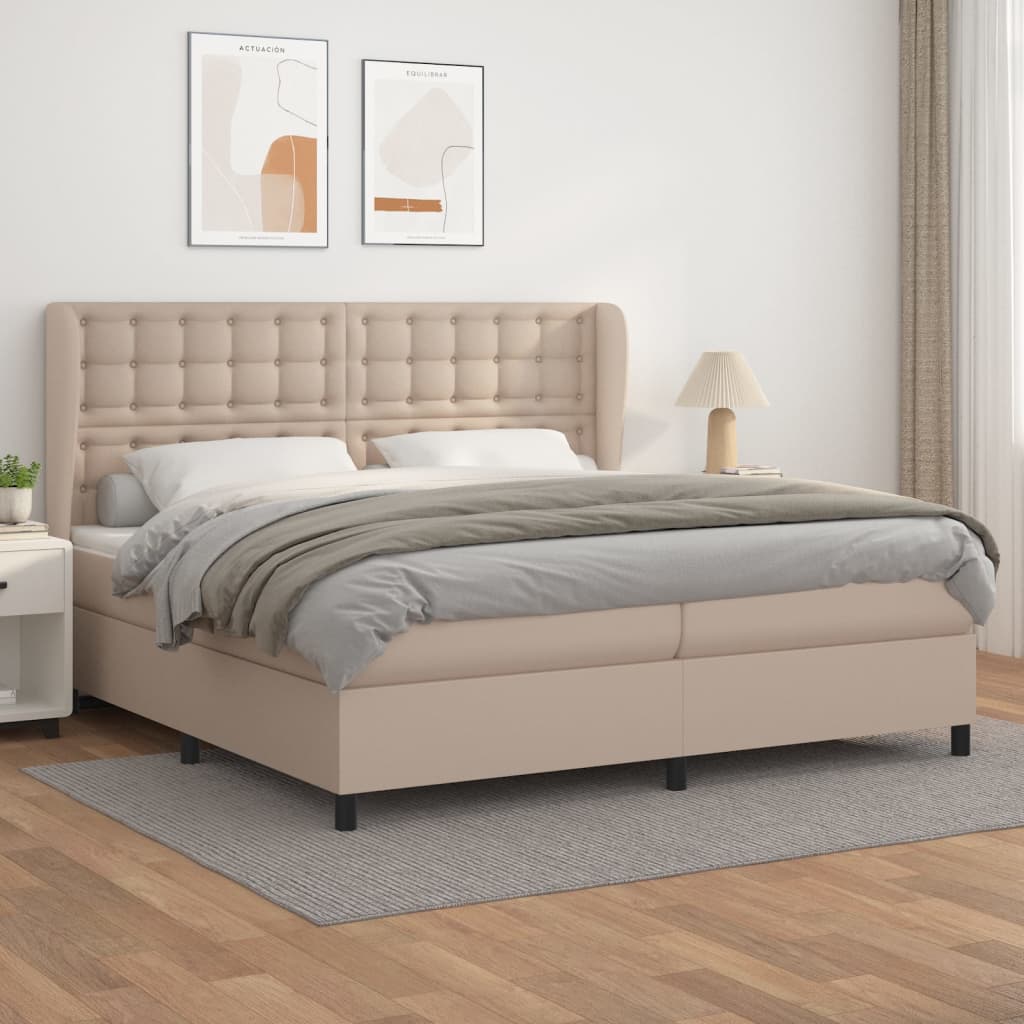vidaXL Łóżko kontynentalne z materacem, cappuccino ekoskóra 200x200 cm