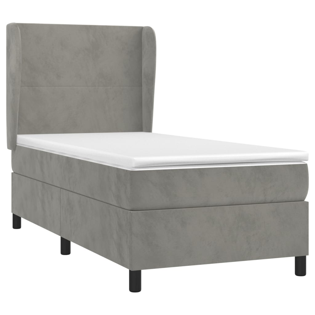 vidaXL Łóżko kontynentalne z materacem, jasnoszare, aksamit, 90x190 cm