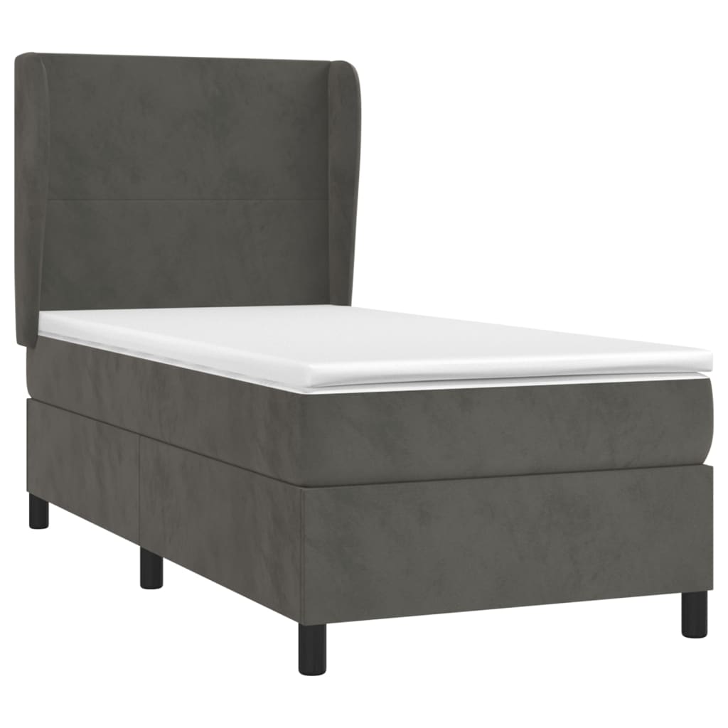 vidaXL Łóżko kontynentalne z materacem, ciemnoszary aksamit, 90x200 cm