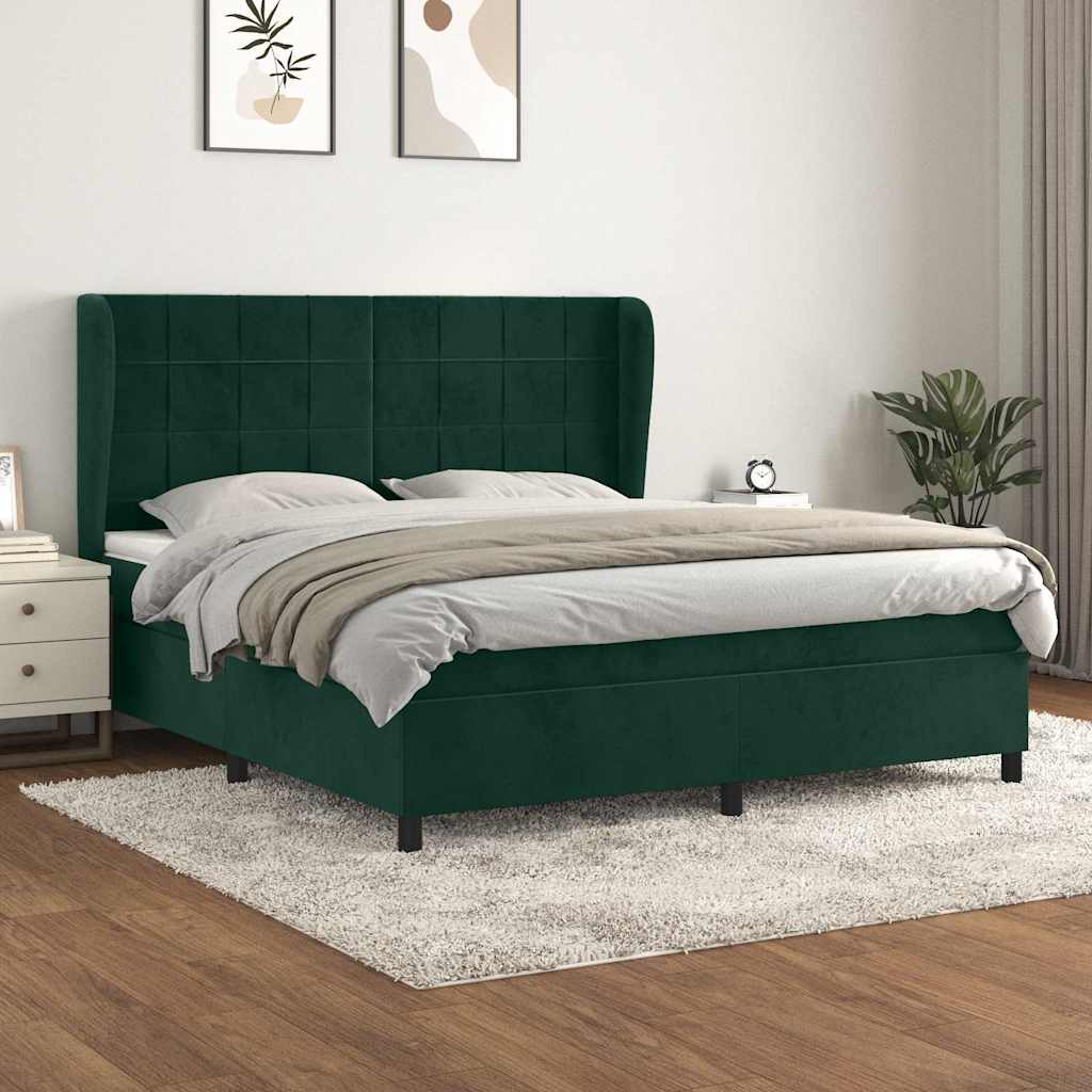 vidaXL Łóżko kontynentalne z materacem, ciemnozielone, 160x200 cm