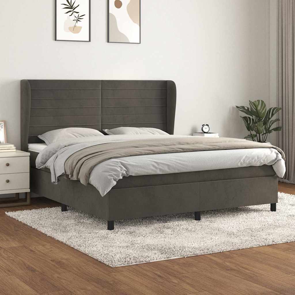 vidaXL Łóżko kontynentalne z materacem, ciemnoszare, 160x200cm aksamit