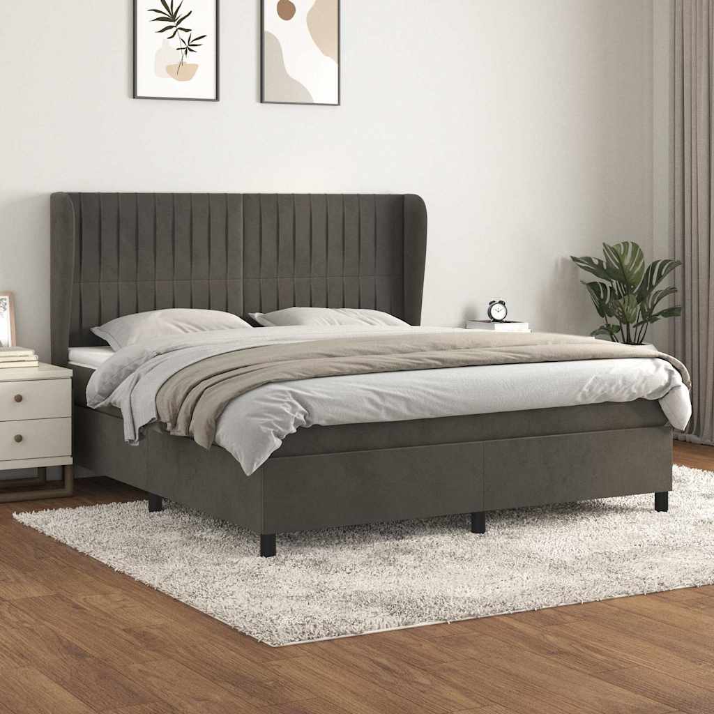vidaXL Łóżko kontynentalne z materacem, ciemnoszare, 160x200cm aksamit
