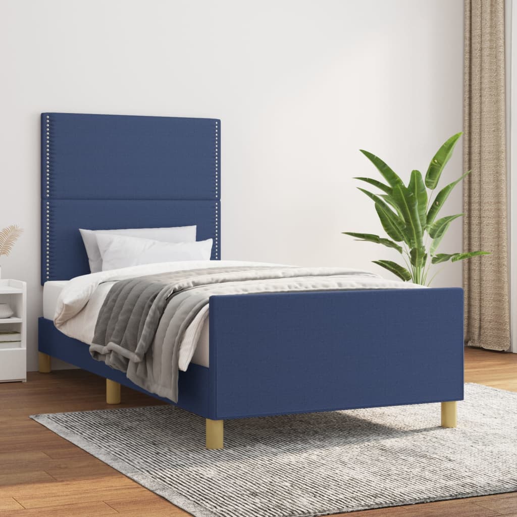 vidaXL Rama łóżka bez materaca Niebieska 90x190 cm Tkanina