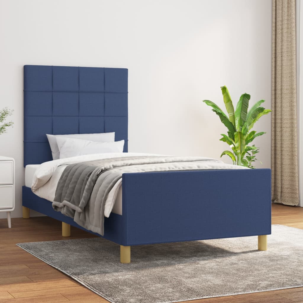 vidaXL Rama łóżka bez materaca Niebieska 90x200 cm Tkanina