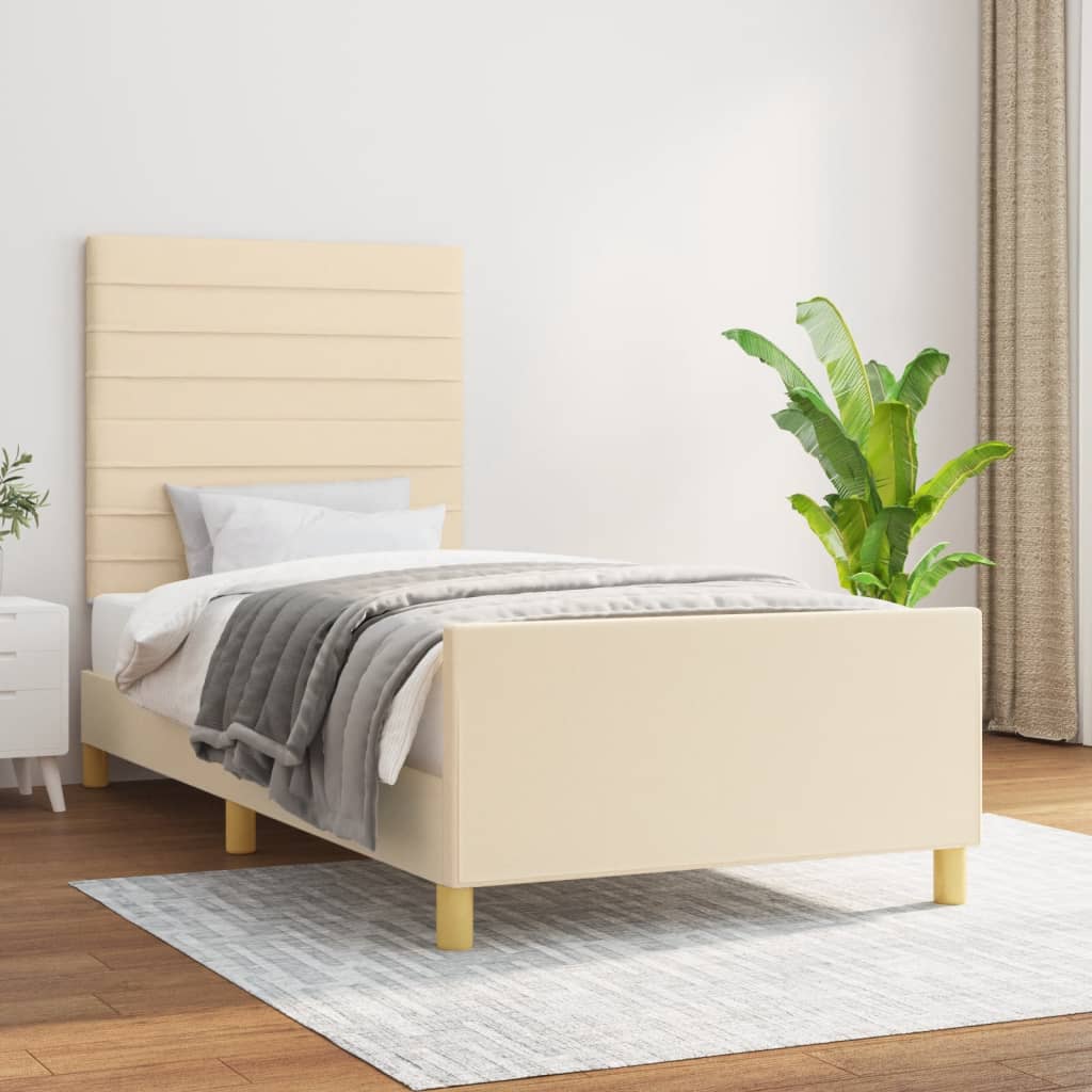vidaXL Rama łóżka bez materaca Kremowa 90x190 cm Tkanina
