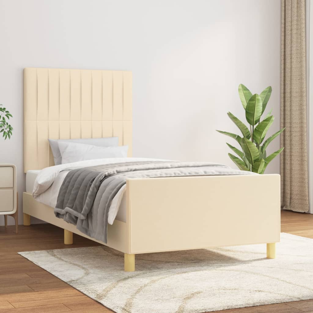 vidaXL Rama łóżka bez materaca Kremowa 90x190 cm Tkanina