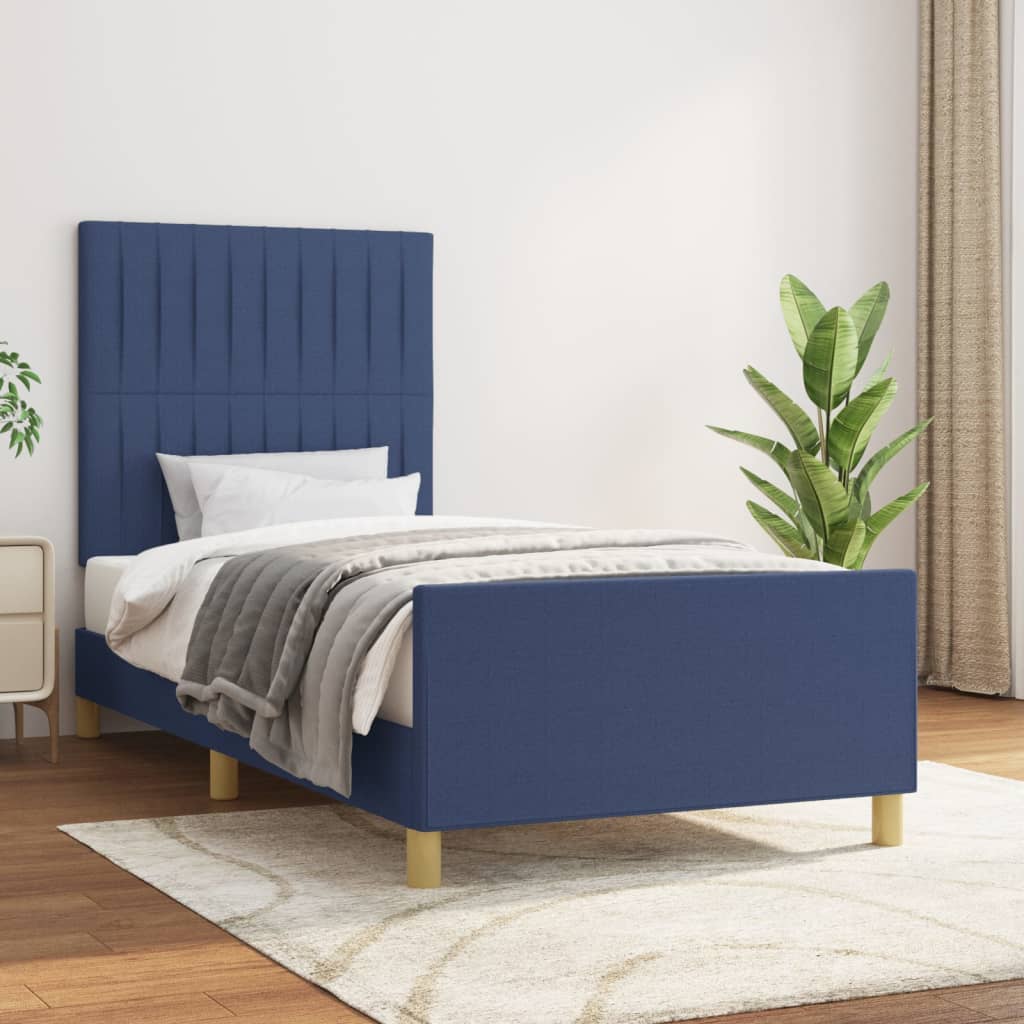 vidaXL Rama łóżka bez materaca Niebieska 90x190 cm Tkanina