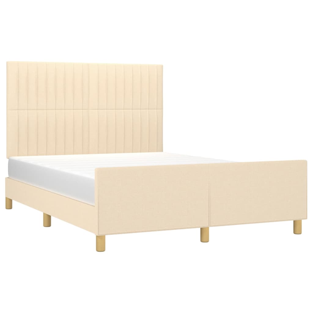 vidaXL Rama łóżka bez materaca, kremowa, 140x190 cm, obita tkaniną