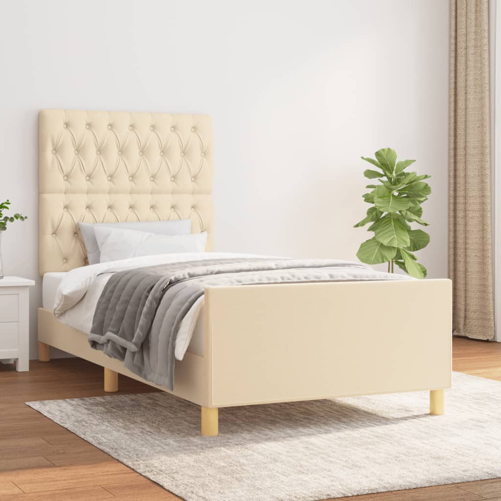 vidaXL Rama łóżka bez materaca Kremowa 90x190 cm Tkanina