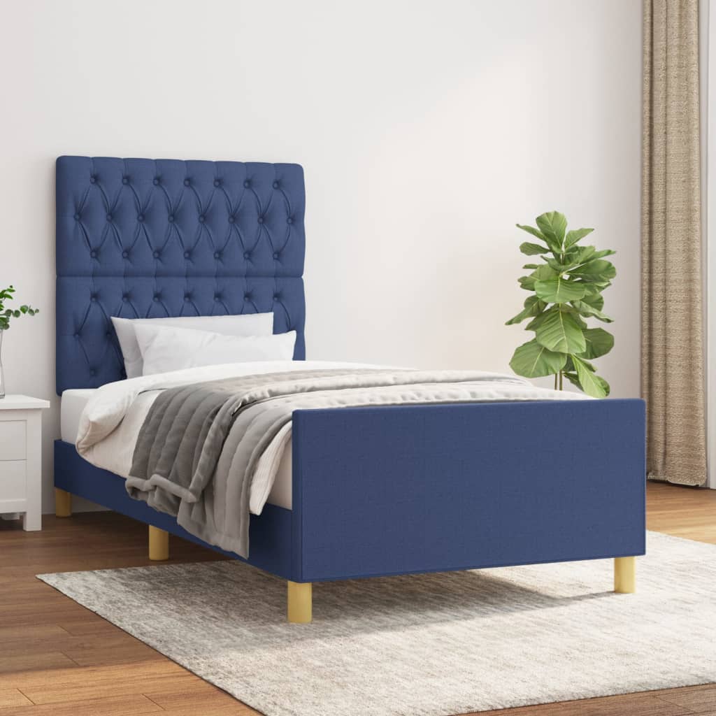 vidaXL Rama łóżka bez materaca Niebieska 90x190 cm Tkanina