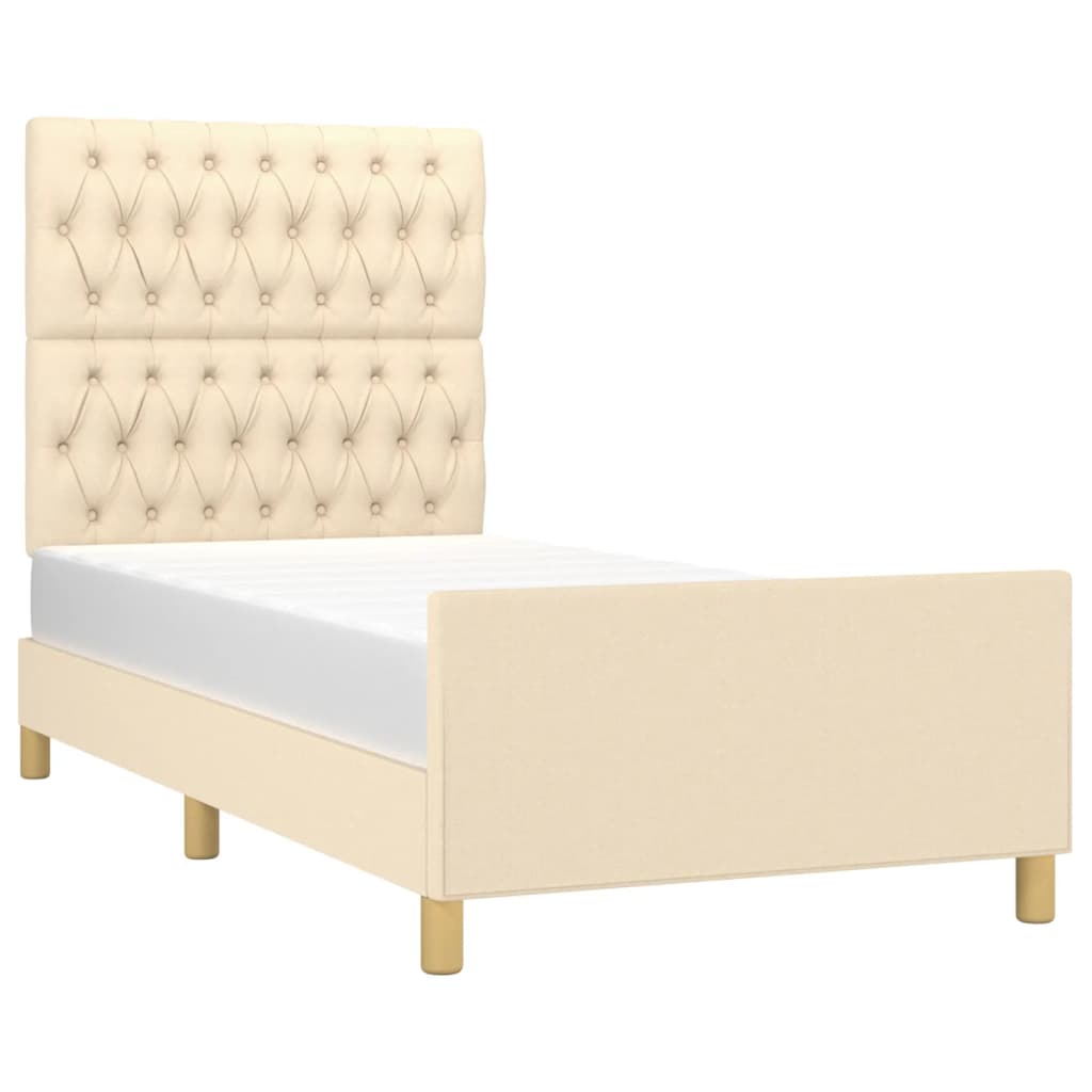 vidaXL Rama łóżka bez materaca Kremowa 90x200 cm Tkanina