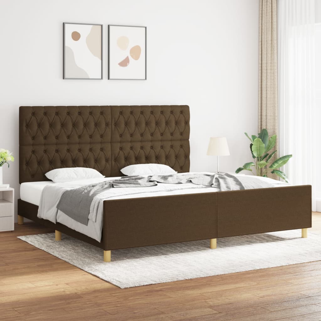 vidaXL Rama łóżka z zagłówkiem, ciemnobrązowa 200x200 cm obita tkaniną