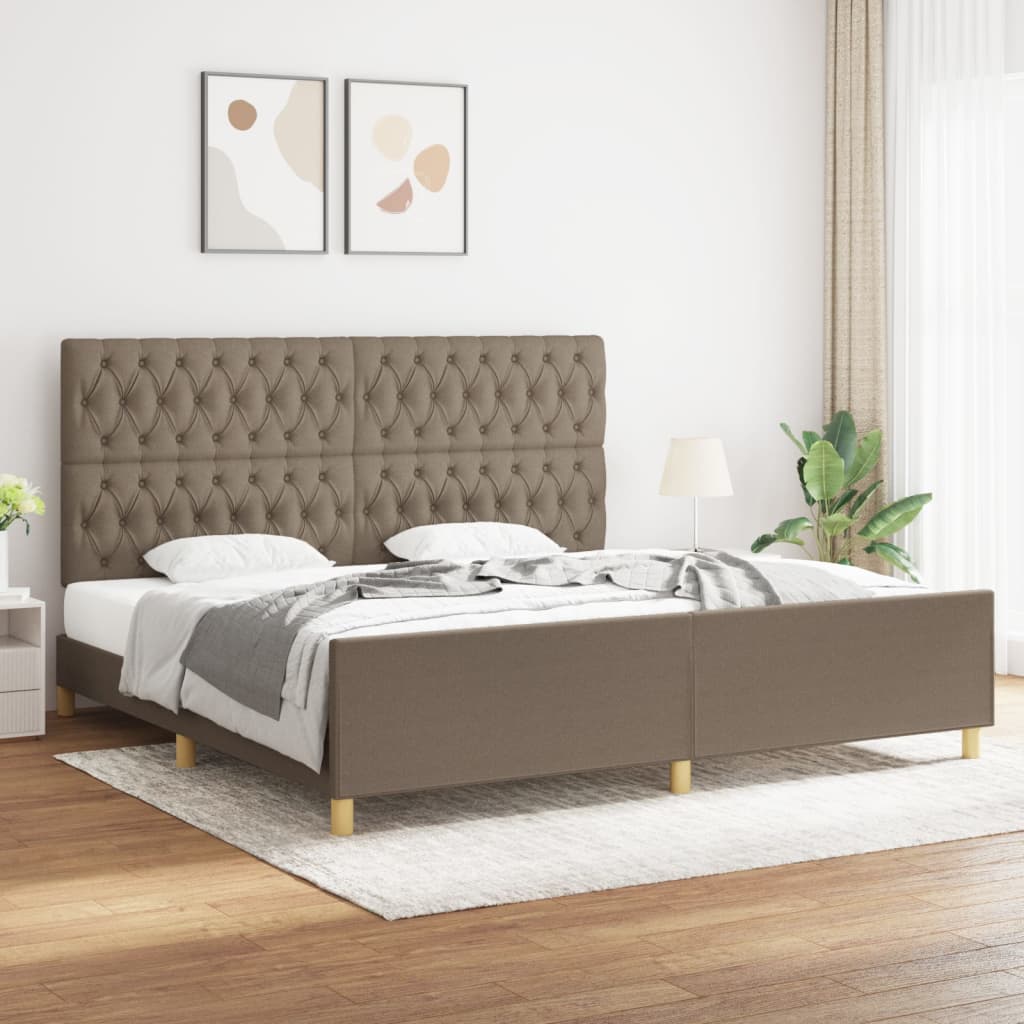 vidaXL Rama łóżka z zagłówkiem, kolor taupe, 200x200 cm, obita tkaniną
