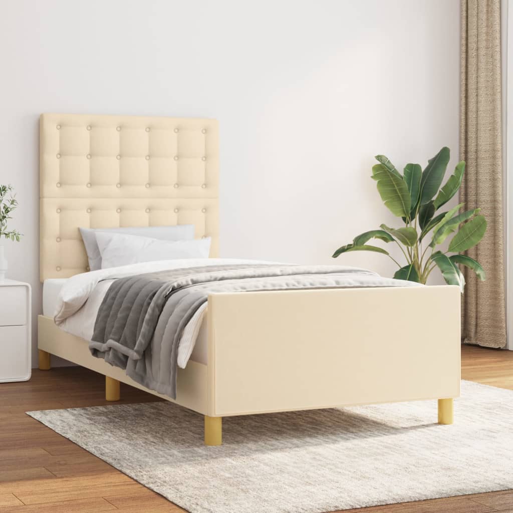 vidaXL Rama łóżka z zagłówkiem, kremowa, 80x200 cm, obita tkaniną