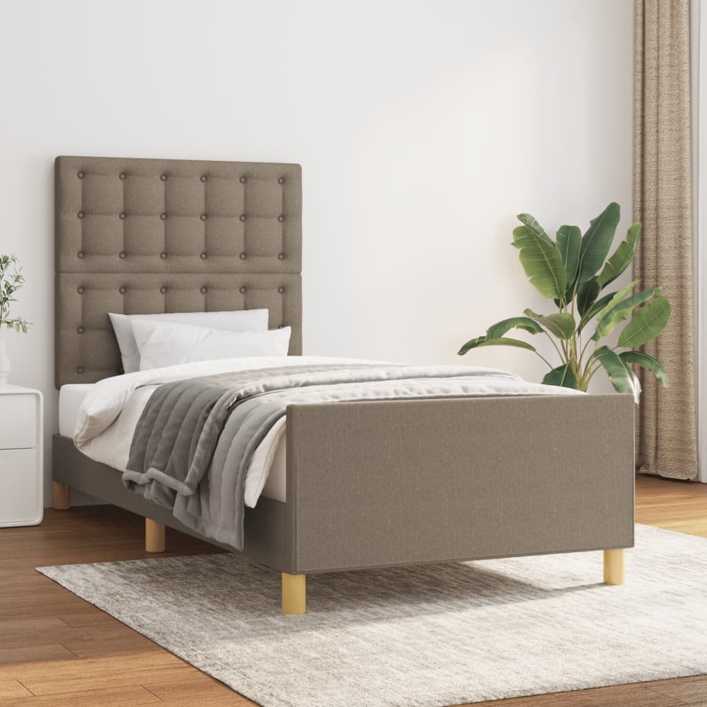 vidaXL Rama łóżka z zagłówkiem, taupe, 90x190 cm, obita tkaniną