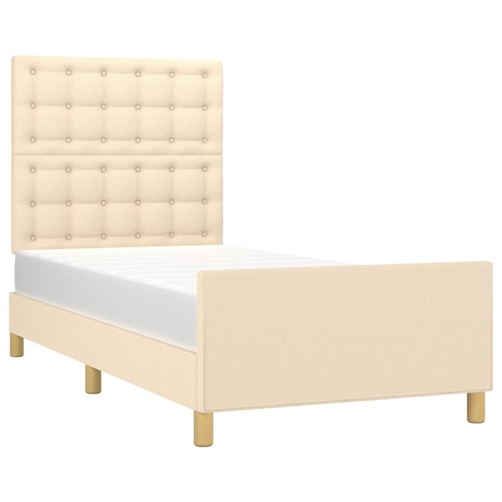 vidaXL Rama łóżka bez materaca Kremowa 90x200 cm Tkanina
