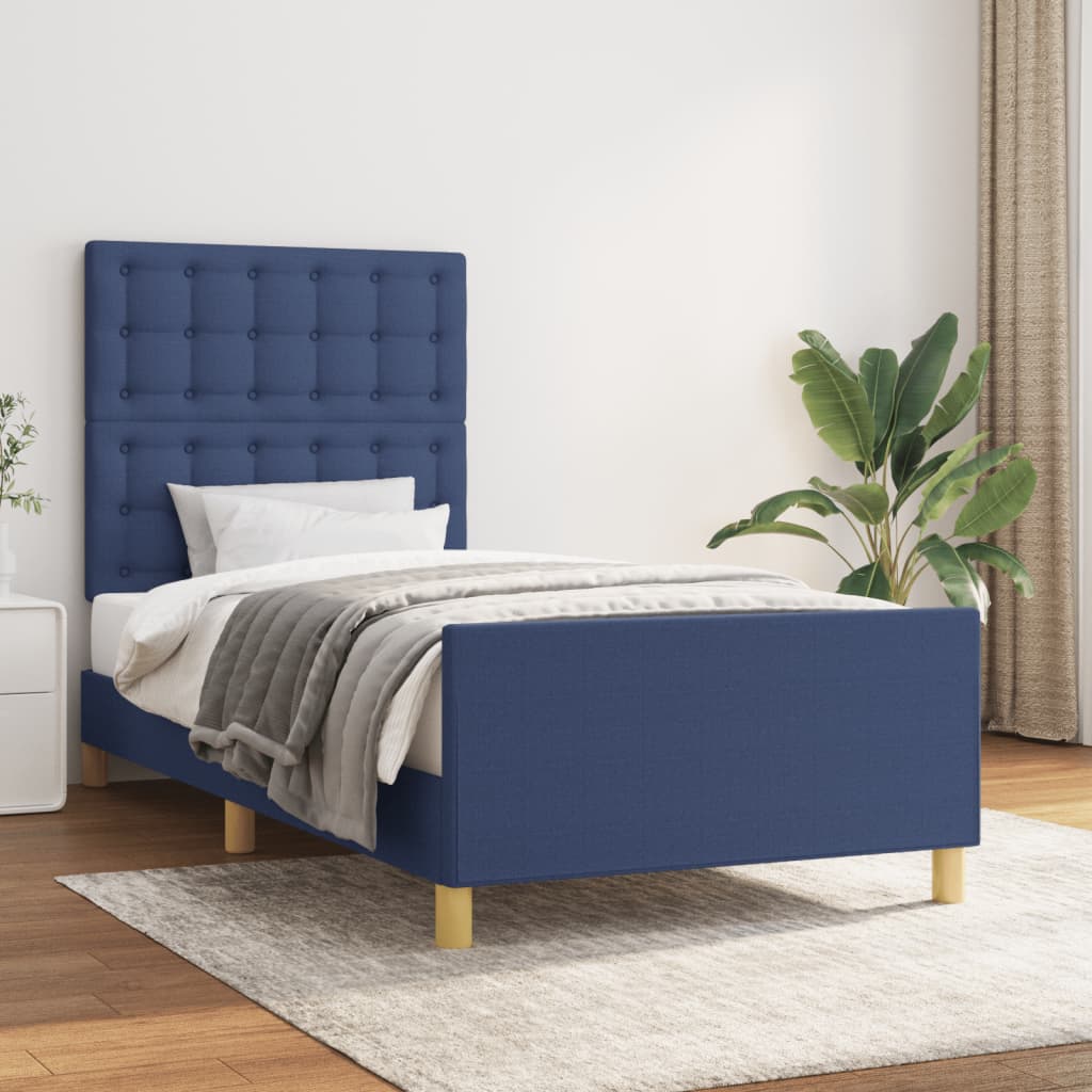 vidaXL Rama łóżka bez materaca Niebieska 90x200 cm Tkanina