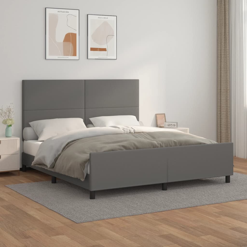 vidaXL Rama łóżka z zagłówkiem, szara, 180x200 cm, sztuczna skóra