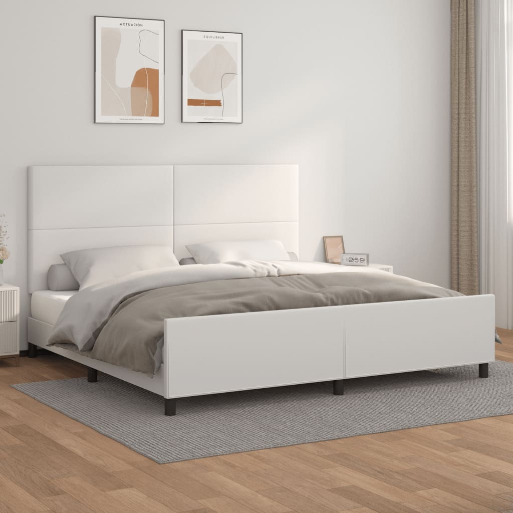 vidaXL Rama łóżka z zagłówkiem, biała, 200x200 cm, sztuczna skóra