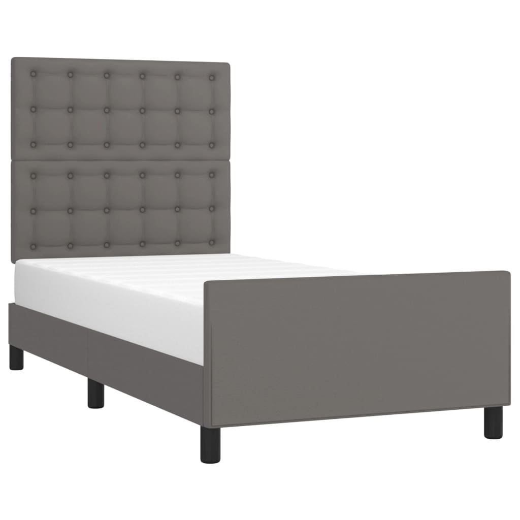 vidaXL Rama łóżka z zagłówkiem, szara, 100x200 cm, sztuczna skóra