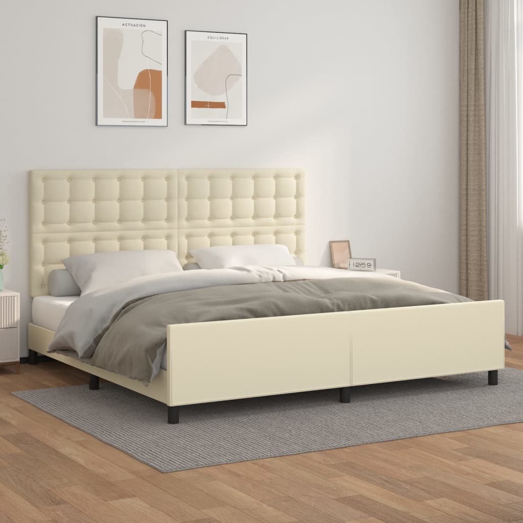 vidaXL Rama łóżka z zagłówkiem, kremowa, 200x200 cm, sztuczna skóra