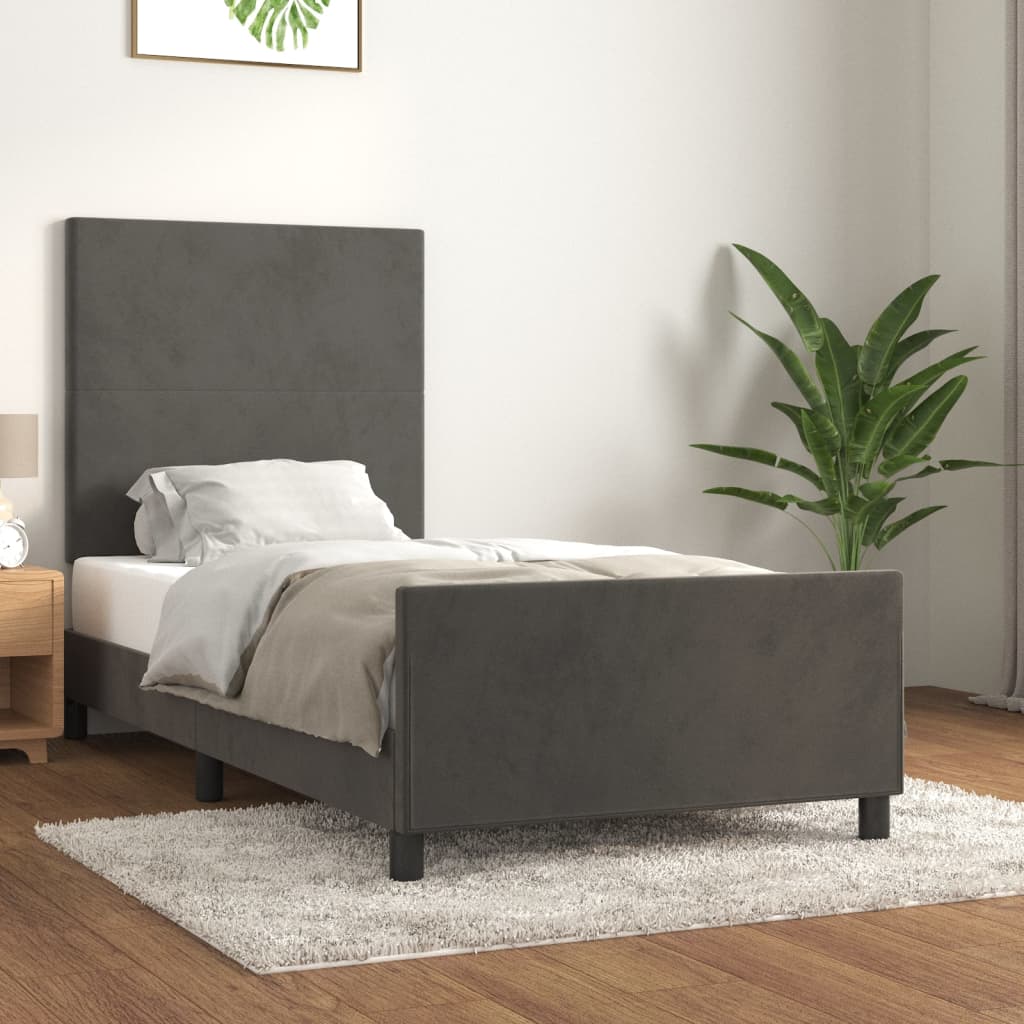 vidaXL Rama łóżka bez materaca, ciemnoszara, 90x200 cm, aksamitna
