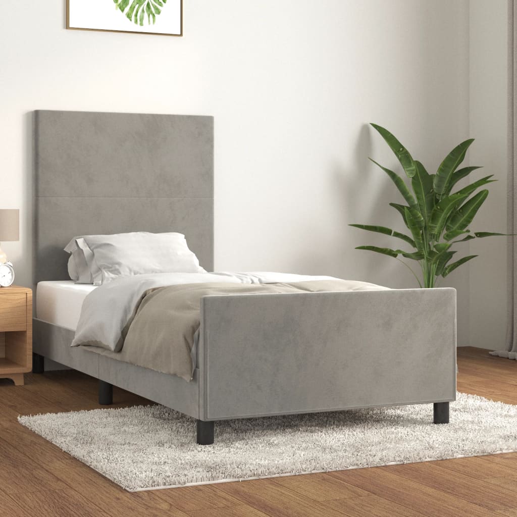 vidaXL Rama łóżka bez materaca, jasnoszara, 100x200 cm, aksamitna