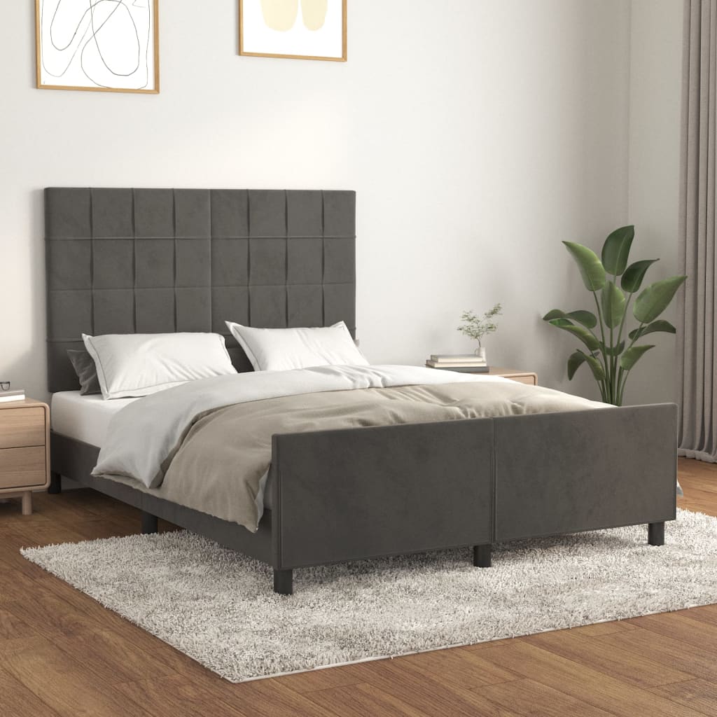 vidaXL Rama łóżka bez materaca, ciemnoszara, 140x190 cm, aksamitna