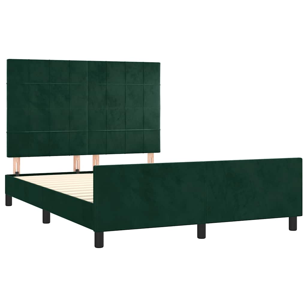 vidaXL Rama łóżka bez materaca, ciemnozielone, 140x190 cm, aksamit