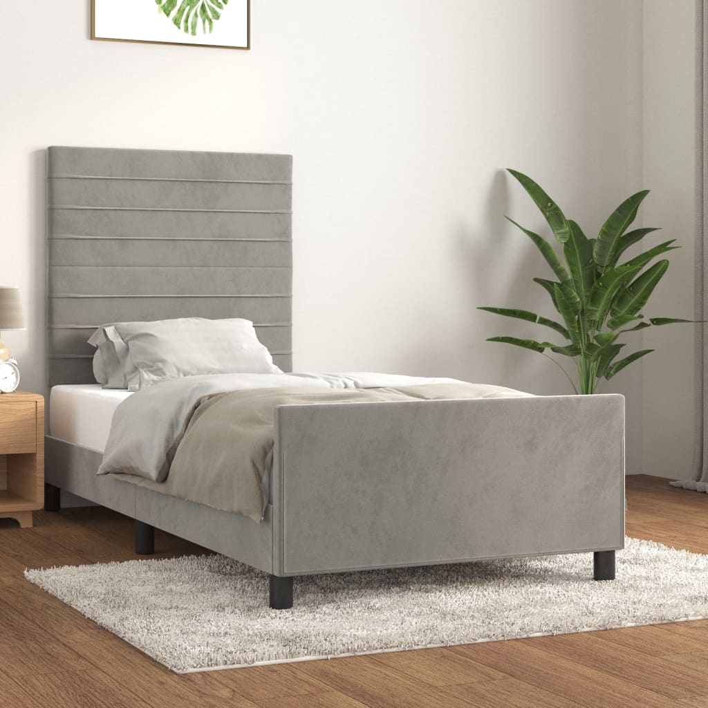 vidaXL Rama łóżka bez materaca, jasnoszara, 100x200 cm, aksamitna