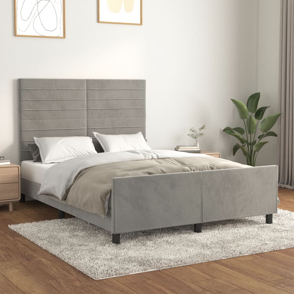 vidaXL Rama łóżka bez materaca, jasnoszara, 140x190 cm, aksamitna