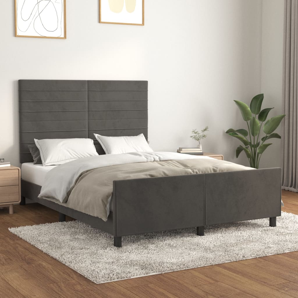 vidaXL Rama łóżka bez materaca, ciemnoszara, 140x190 cm, aksamitna