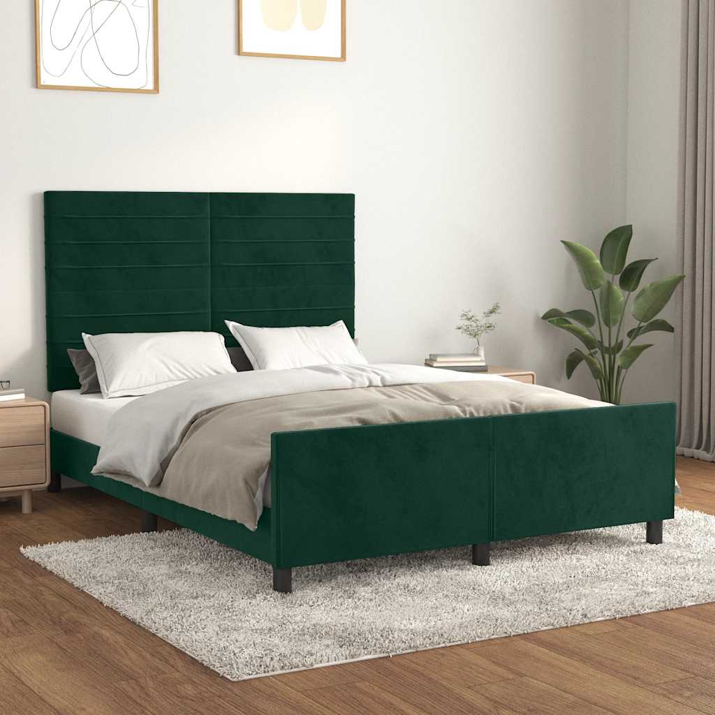 vidaXL Rama łóżka bez materaca, ciemnozielone, 140x190 cm, aksamit