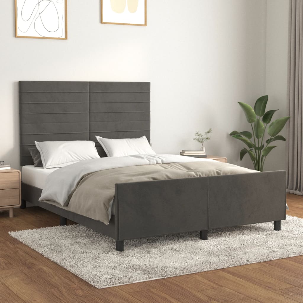 vidaXL Rama łóżka bez materaca, ciemnoszara, 140x200 cm, aksamitna