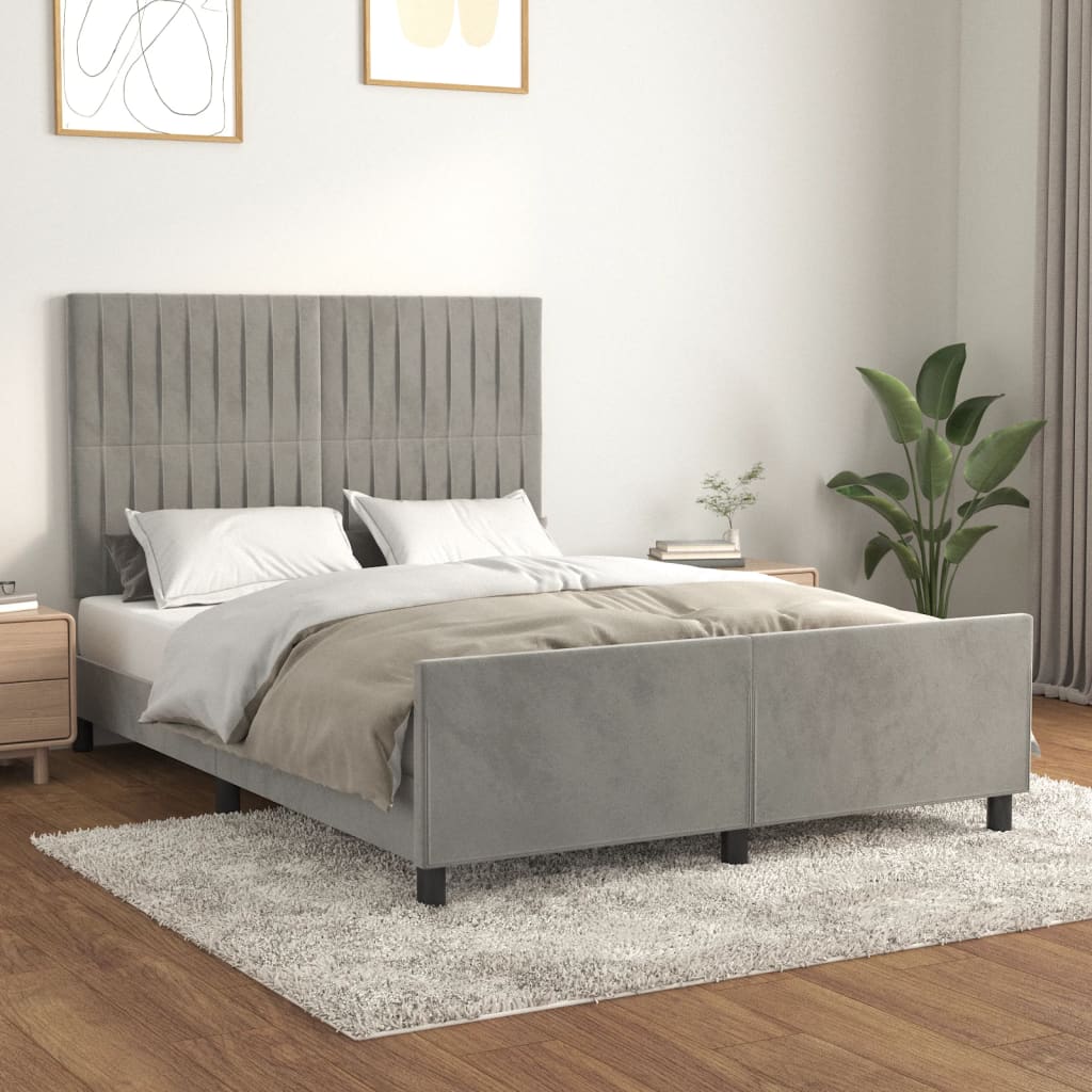 vidaXL Rama łóżka bez materaca, jasnoszara, 140x200 cm, aksamitna