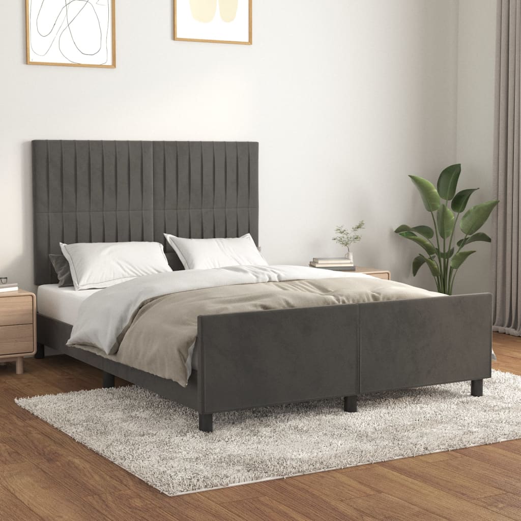 vidaXL Rama łóżka bez materaca, ciemnoszara, 140x200 cm, aksamitna