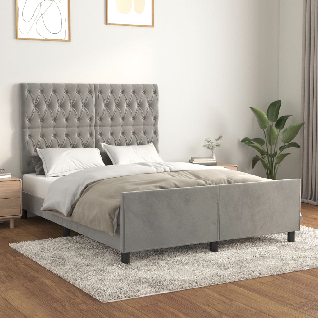 vidaXL Rama łóżka bez materaca, jasnoszara, 140x200 cm, aksamitna