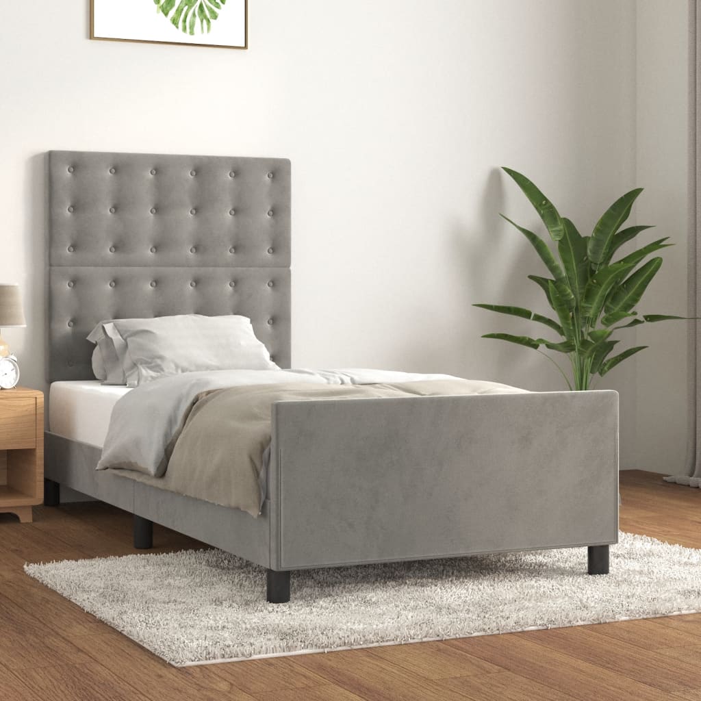 vidaXL Rama łóżka bez materaca, jasnoszara, 90x200 cm, aksamitna
